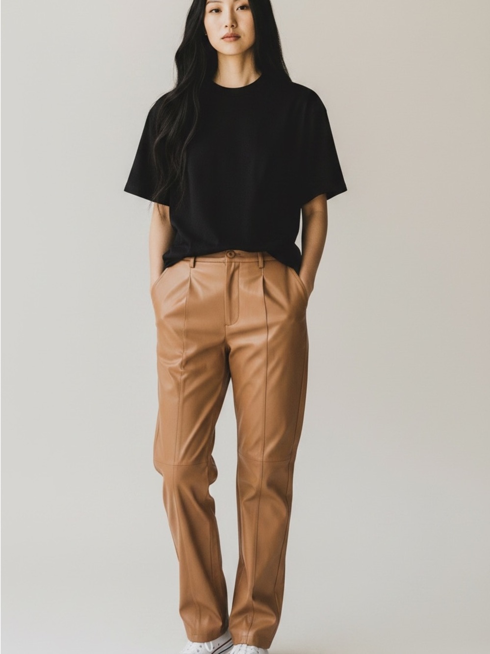 PrettyLittleThing Faux Leather Pants Camel Straight Leg Size 0 XS